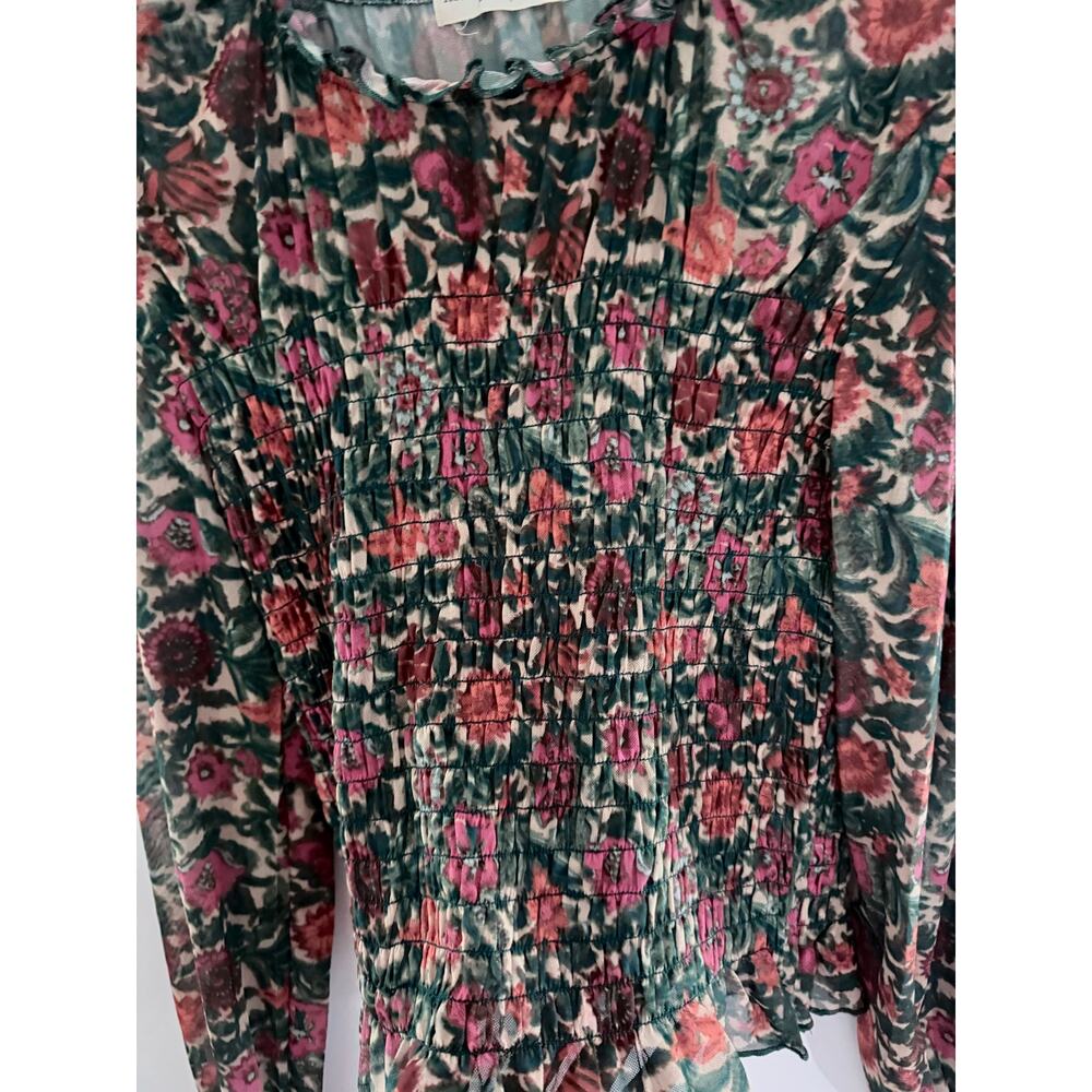 Natural Life Floral Long-Sleeve Boho Sheer Mesh Blouse-Size M - Picture 4 of 7